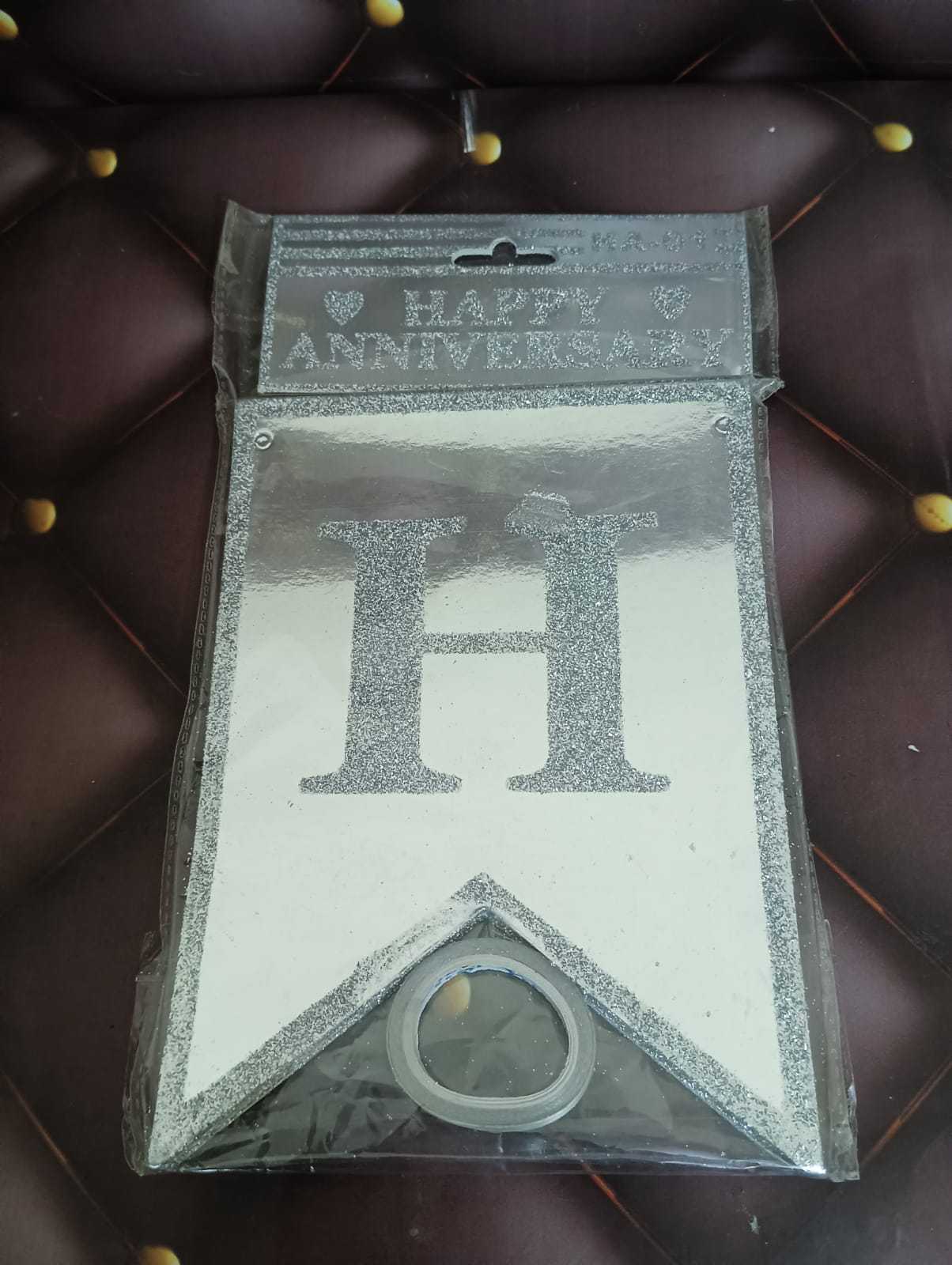 Happy Anniversary Banner-Silver With Glitter
